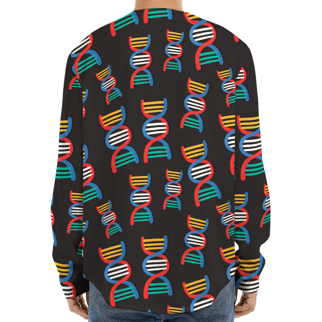 DNA Strands Pattern Print Long Sleeve Baseball Jersey