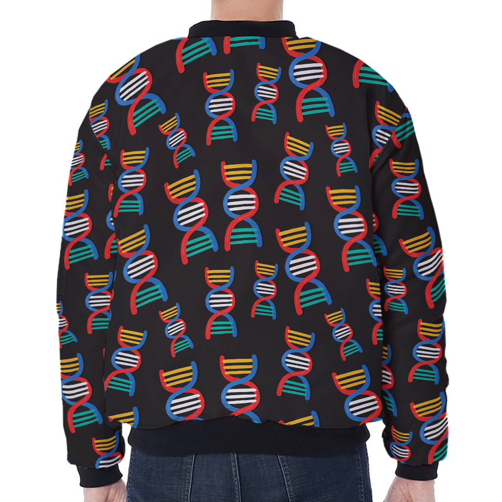 DNA Strands Pattern Print Zip Sleeve Bomber Jacket
