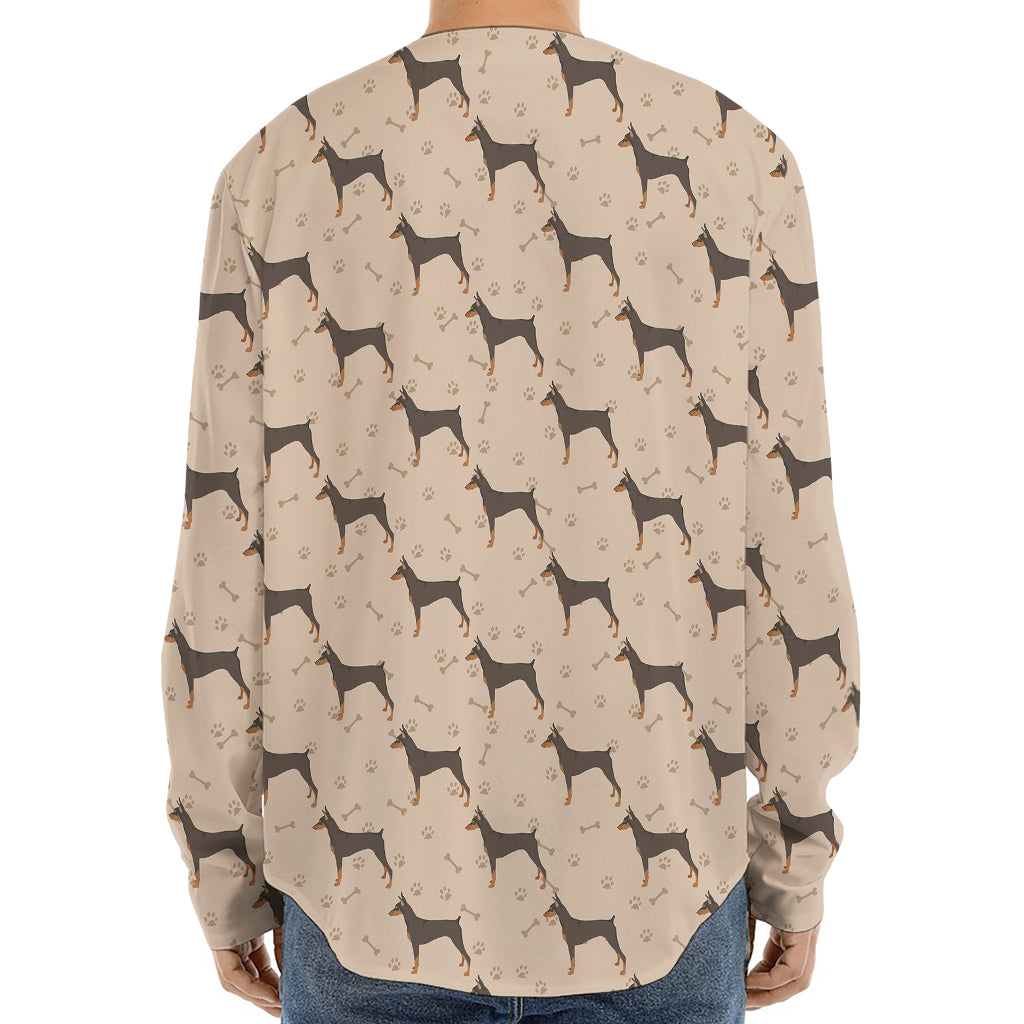 Doberman Pinscher Pattern Print Long Sleeve Baseball Jersey