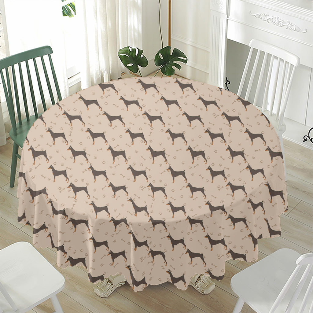 Doberman Pinscher Pattern Print Waterproof Round Tablecloth