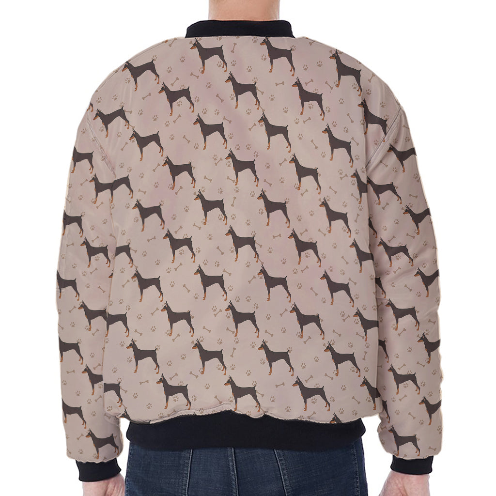 Doberman Pinscher Pattern Print Zip Sleeve Bomber Jacket