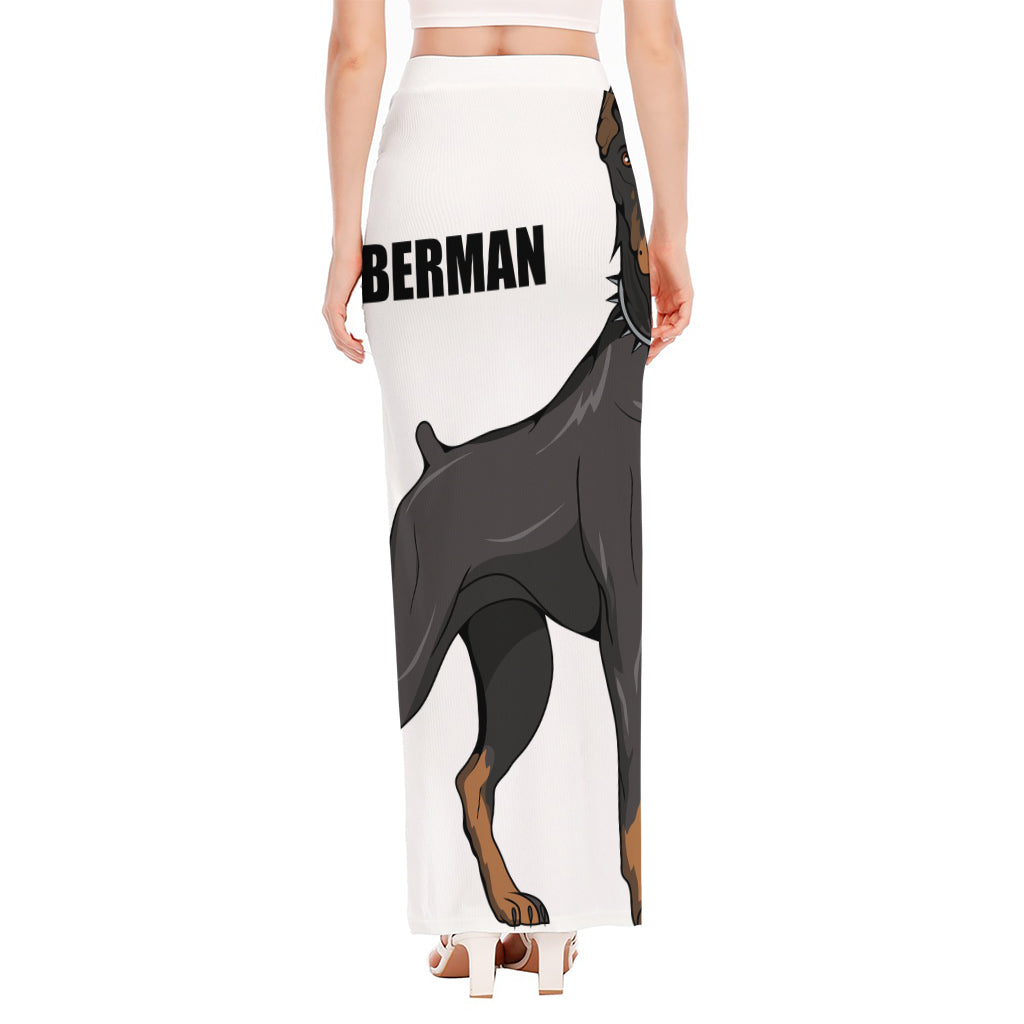 Doberman Pinscher Print High Slit Maxi Skirt