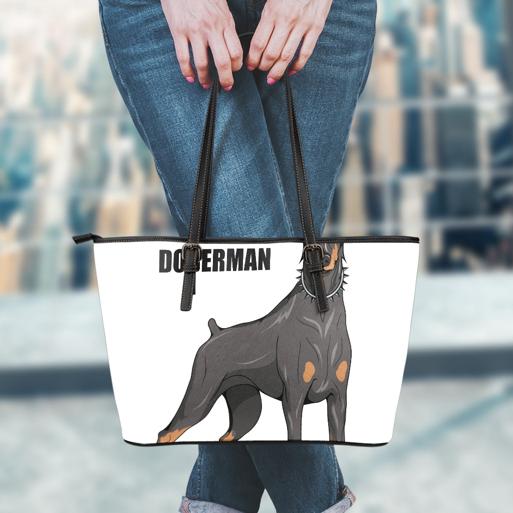 Doberman Pinscher Print Leather Tote Bag