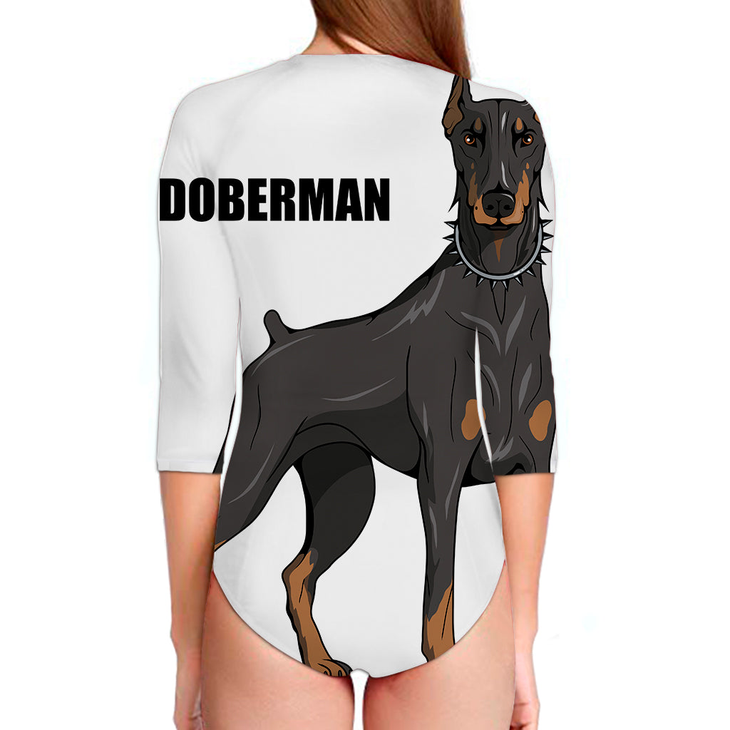 Doberman Pinscher Print Long Sleeve Swimsuit