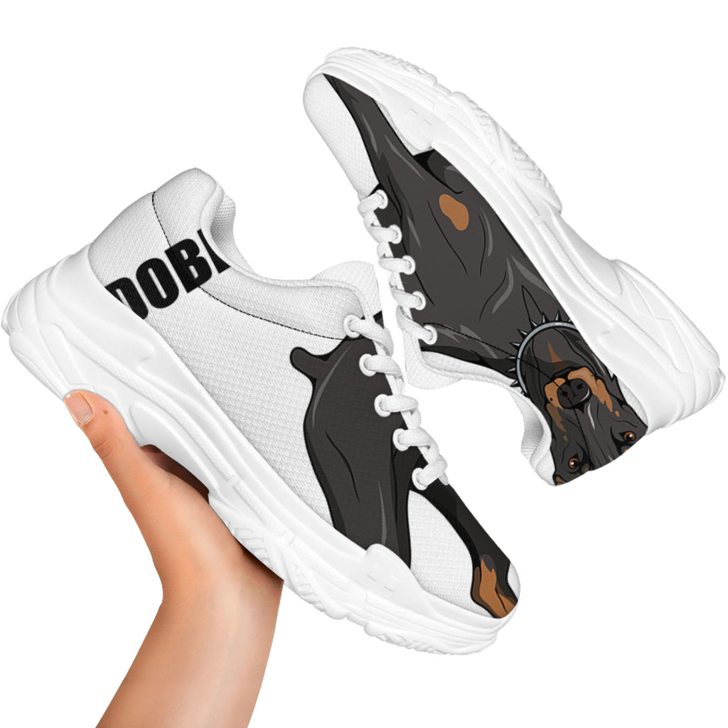 Doberman Pinscher Print White Chunky Shoes