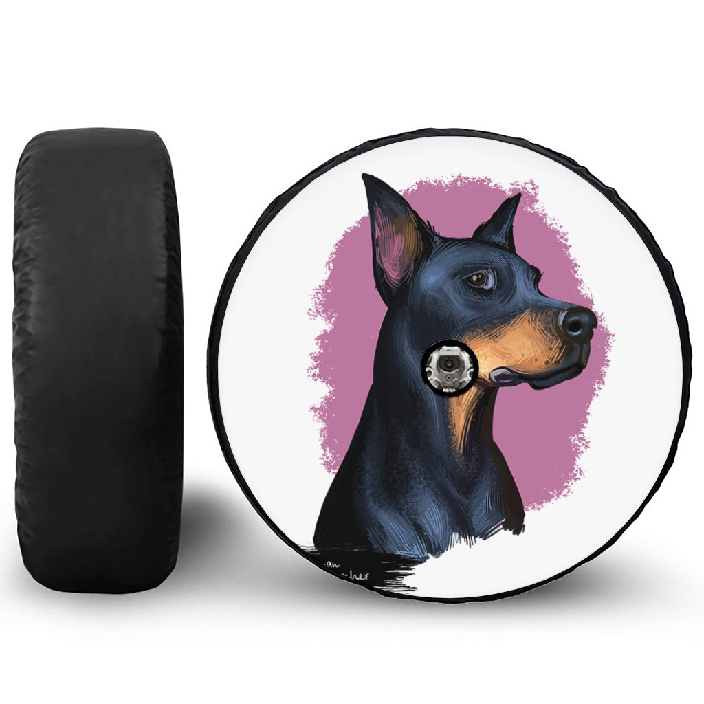 Dobermann Portrait Print Tire Cover With Camera Hole