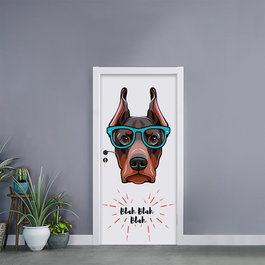 Dobermann With Glasses Print Door Sticker
