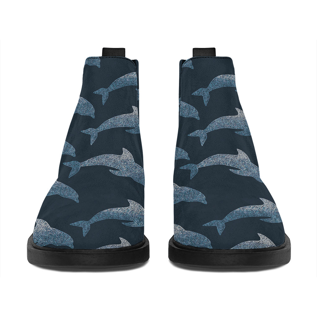 Dolphin Dot Pattern Print Flat Ankle Boots