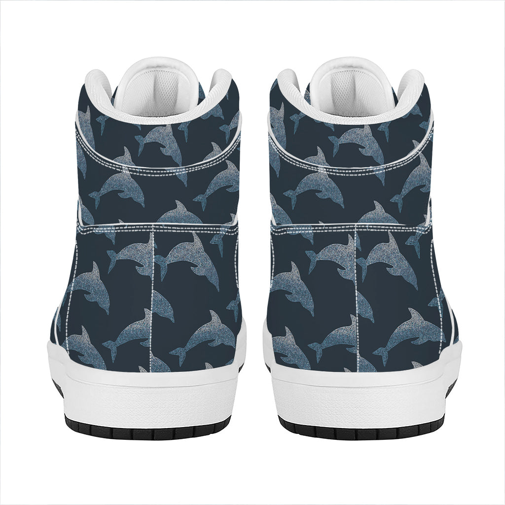 Dolphin Dot Pattern Print High Top Leather Sneakers