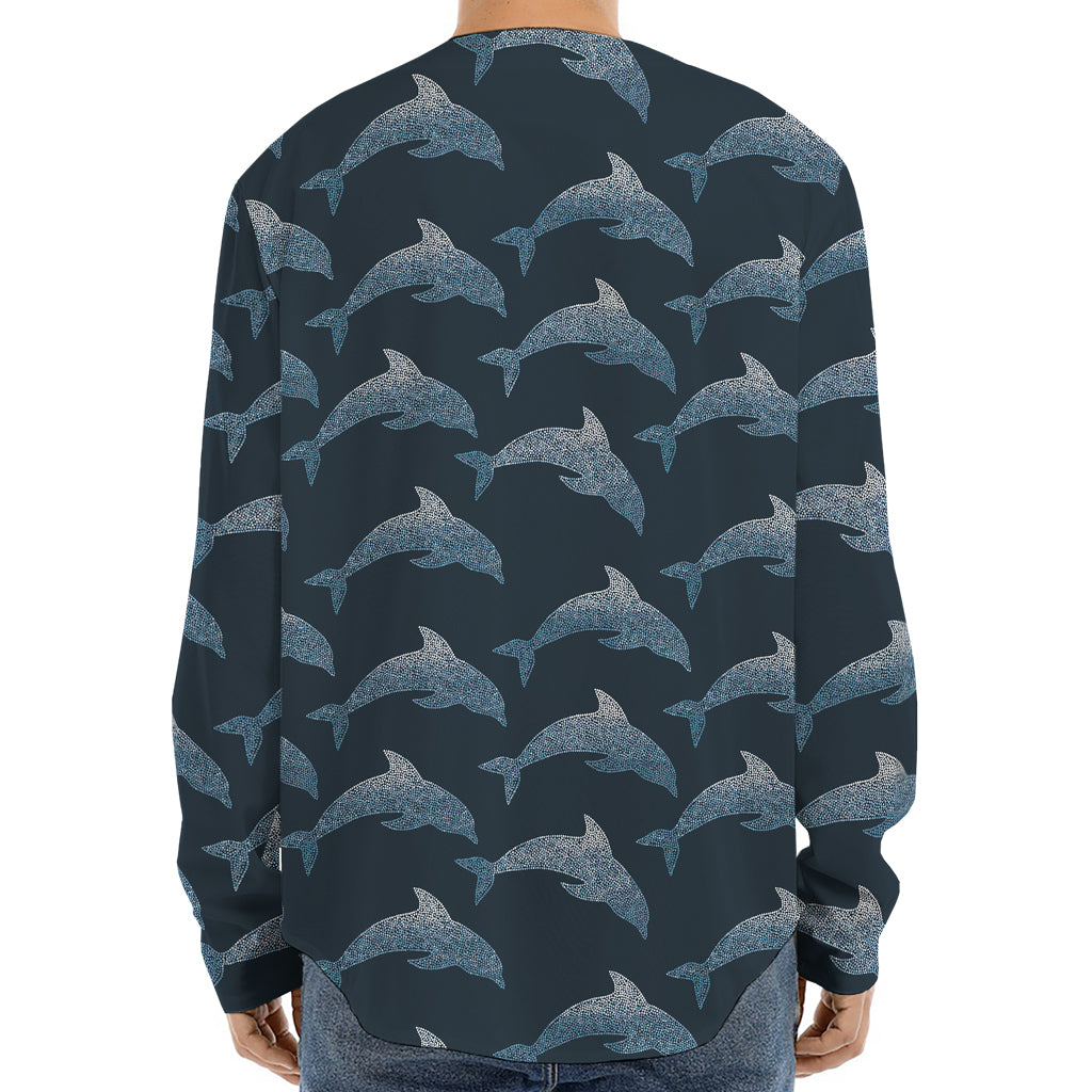 Dolphin Dot Pattern Print Long Sleeve Baseball Jersey