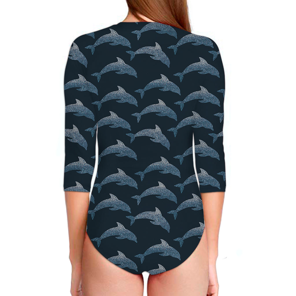 Dolphin Dot Pattern Print Long Sleeve Swimsuit