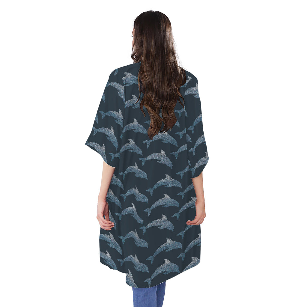 Dolphin Dot Pattern Print Open Front Beach Cover Up