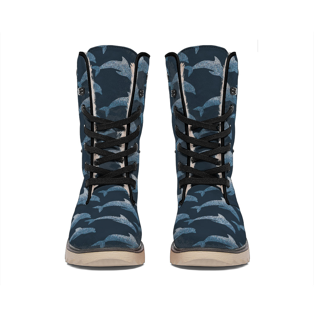 Dolphin Dot Pattern Print Winter Boots
