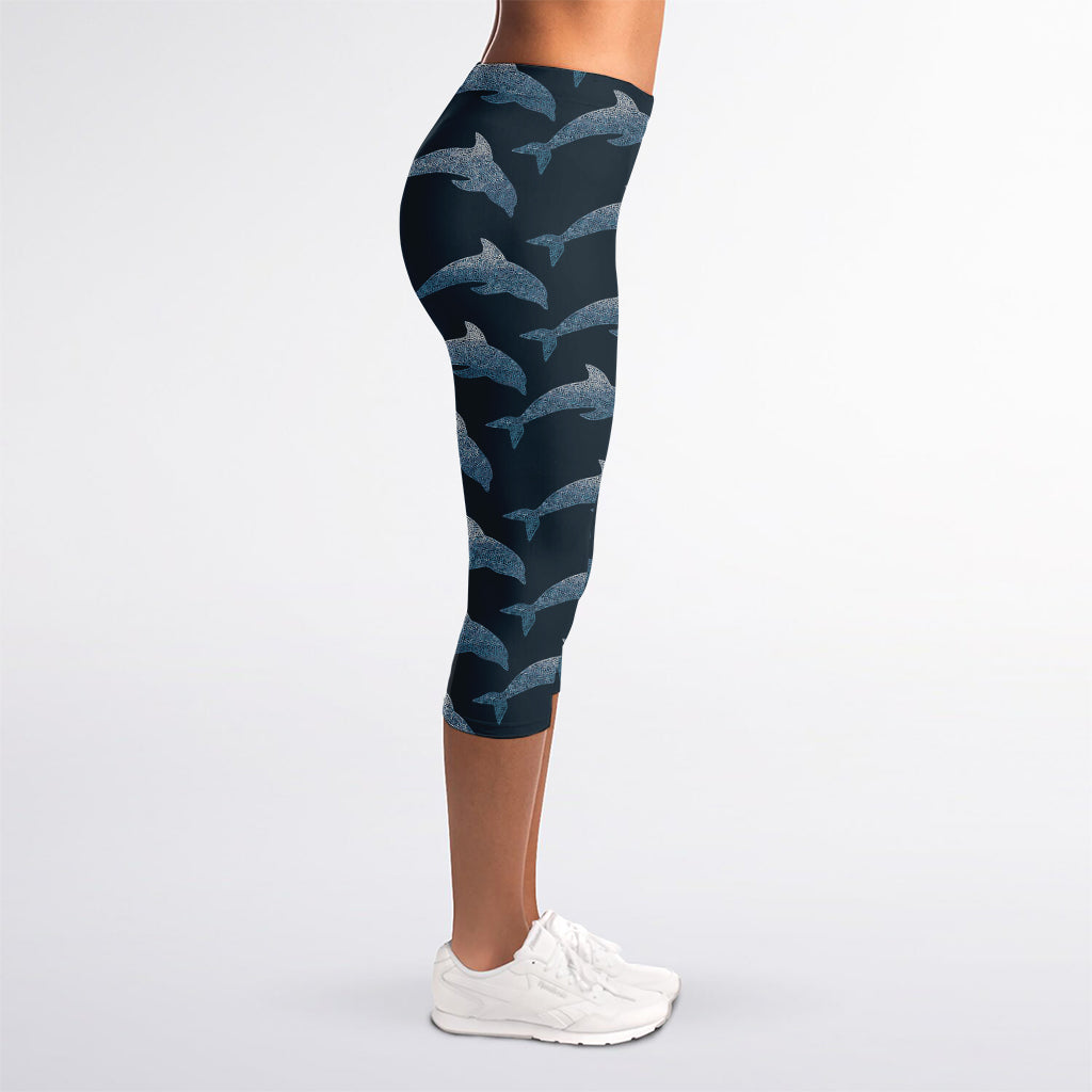 Dolphin Dot Pattern Print Women's Capri Leggings