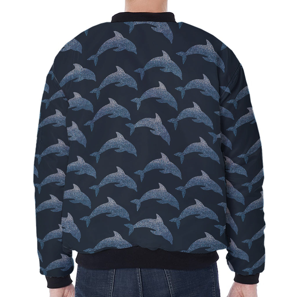 Dolphin Dot Pattern Print Zip Sleeve Bomber Jacket
