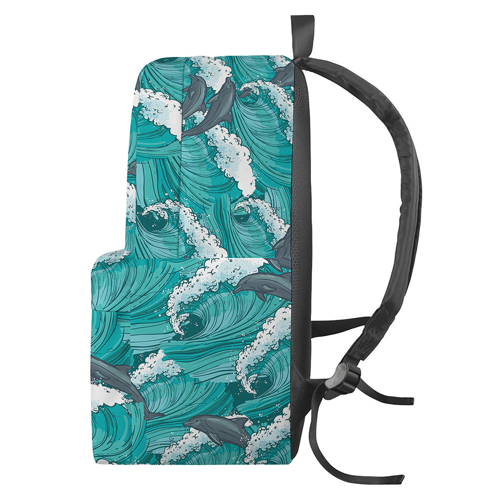 Dolphin Riding Waves Pattern Print Backpack