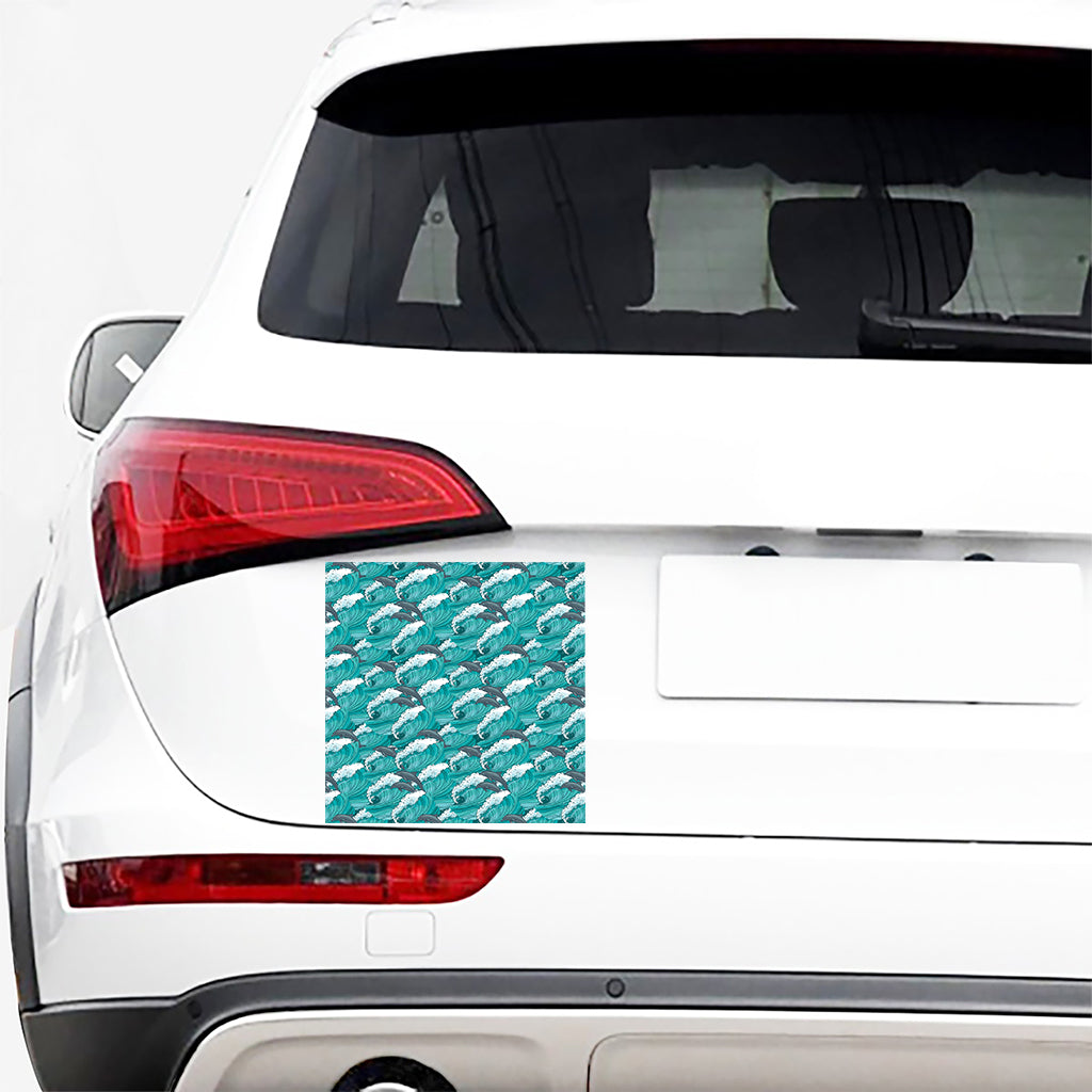 Dolphin Riding Waves Pattern Print Car Sticker