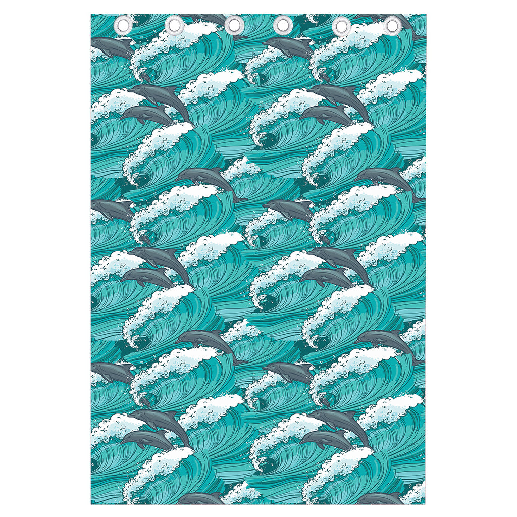 Dolphin Riding Waves Pattern Print Curtain