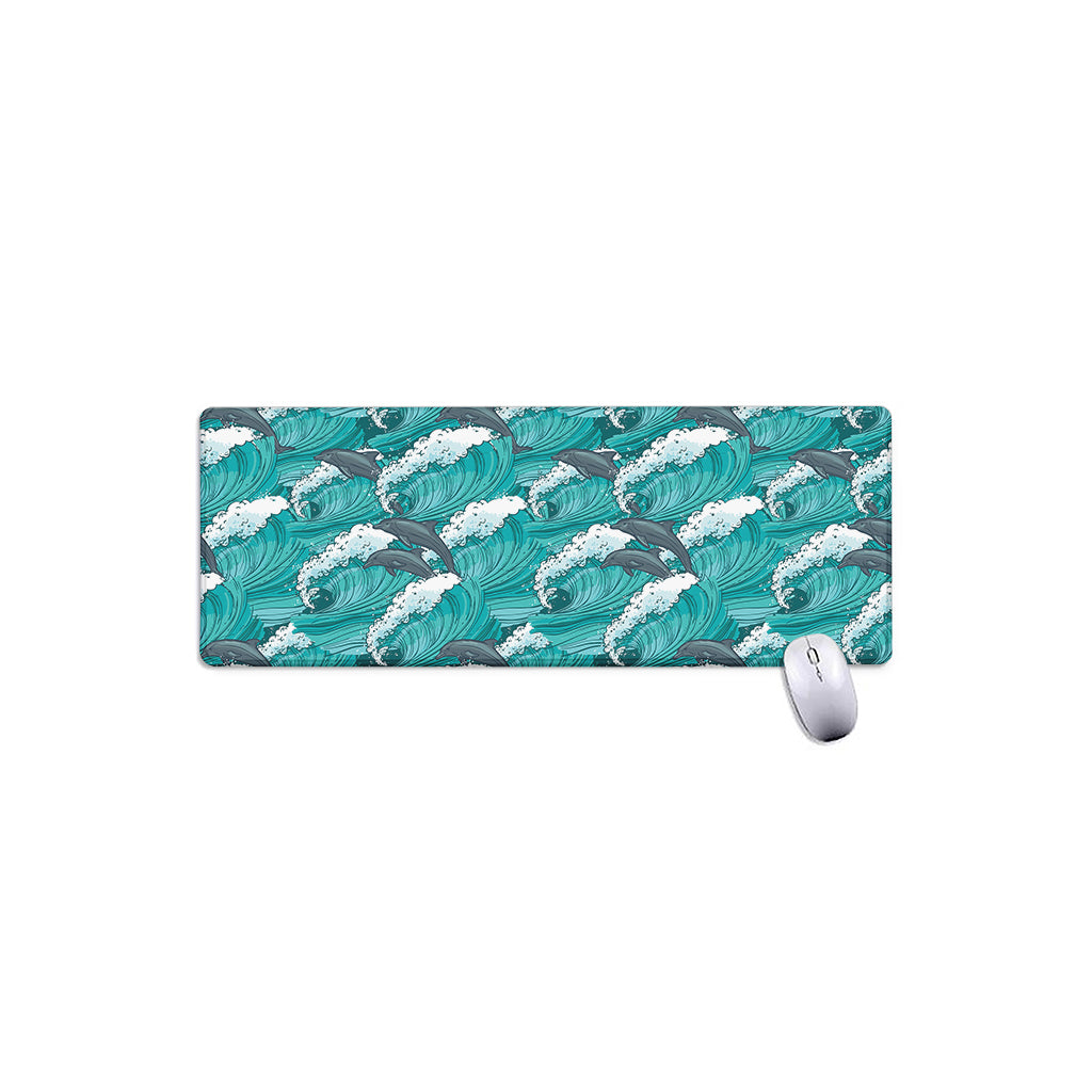 Dolphin Riding Waves Pattern Print Extended Mouse Pad