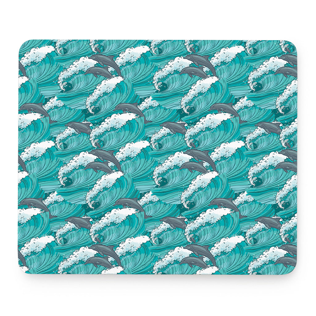 Dolphin Riding Waves Pattern Print Mouse Pad
