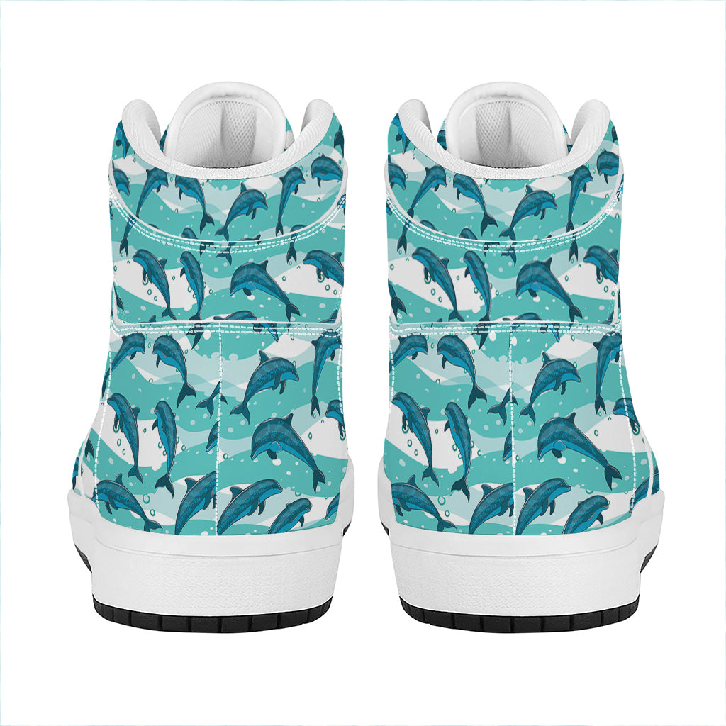 Dolphins In The Ocean Pattern Print High Top Leather Sneakers