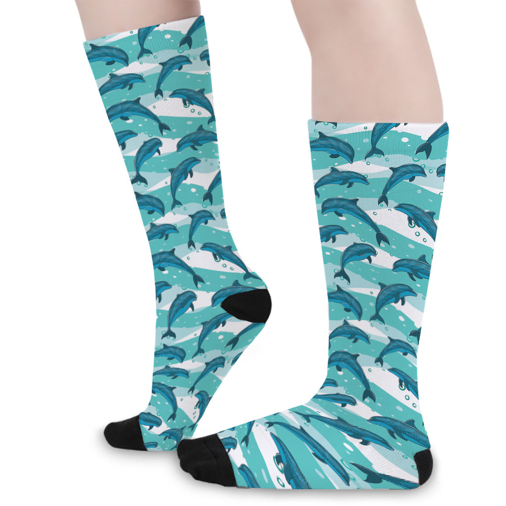 Dolphins In The Ocean Pattern Print Long Socks