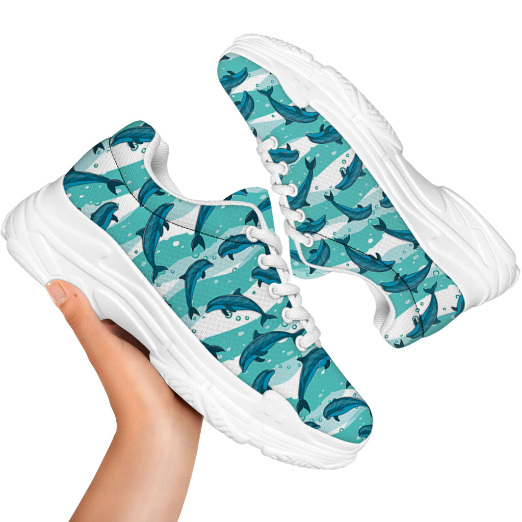 Dolphins In The Ocean Pattern Print White Chunky Shoes