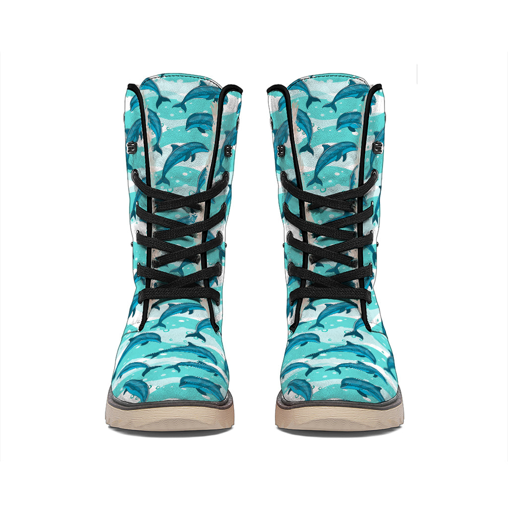 Dolphins In The Ocean Pattern Print Winter Boots