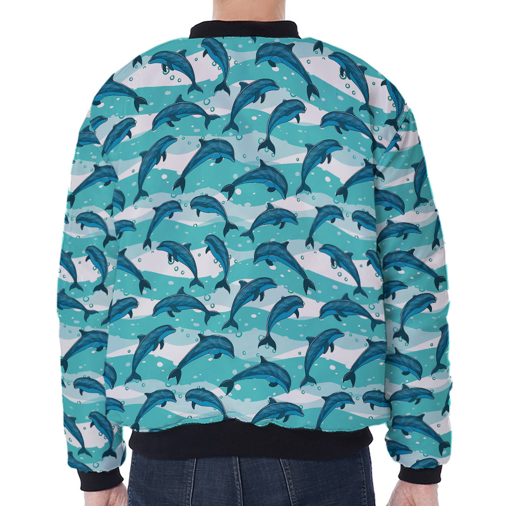 Dolphins In The Ocean Pattern Print Zip Sleeve Bomber Jacket