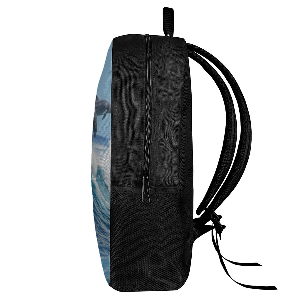 Dolphins Jumping Over Waves Print 17 Inch Backpack