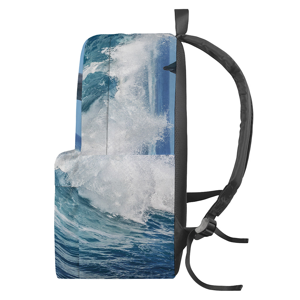Dolphins Jumping Over Waves Print Backpack