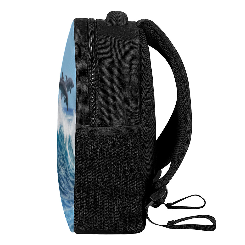 Dolphins Jumping Over Waves Print Casual Backpack