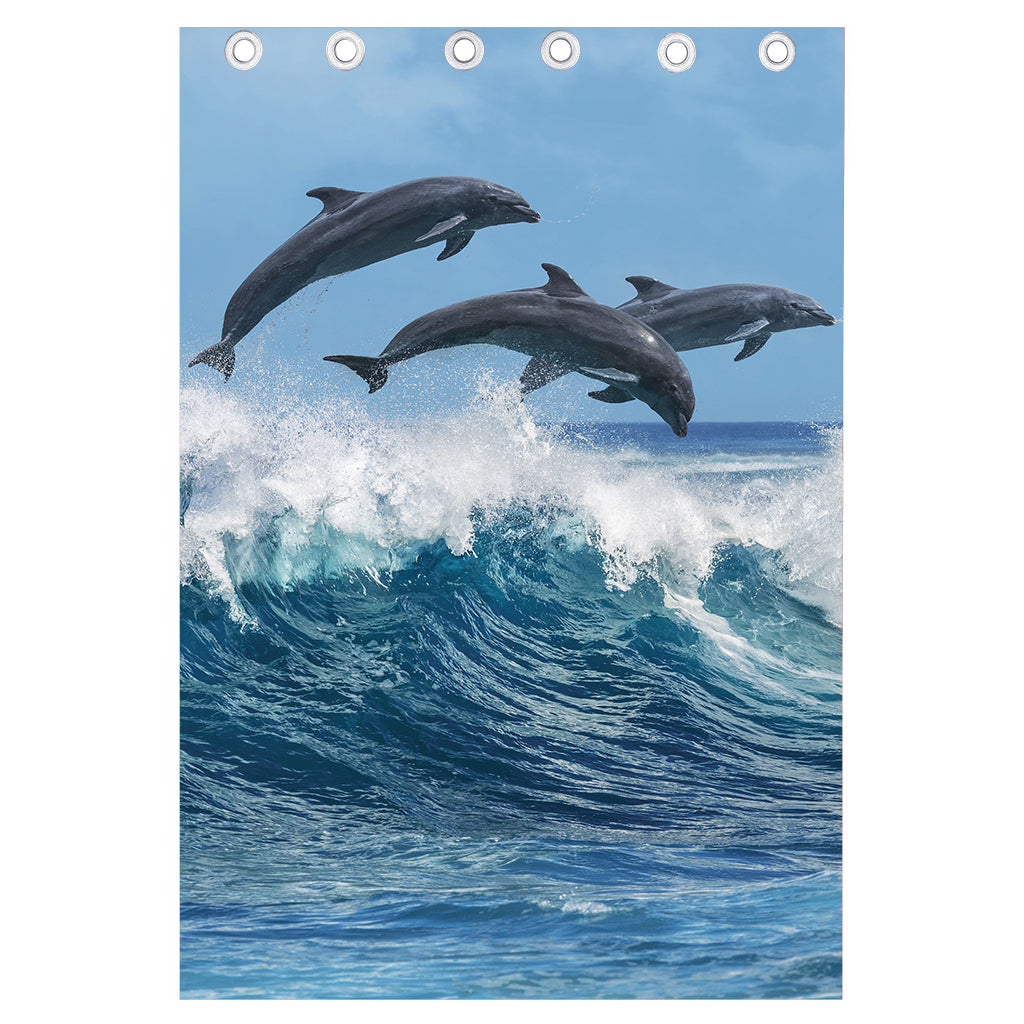 Dolphins Jumping Over Waves Print Curtain