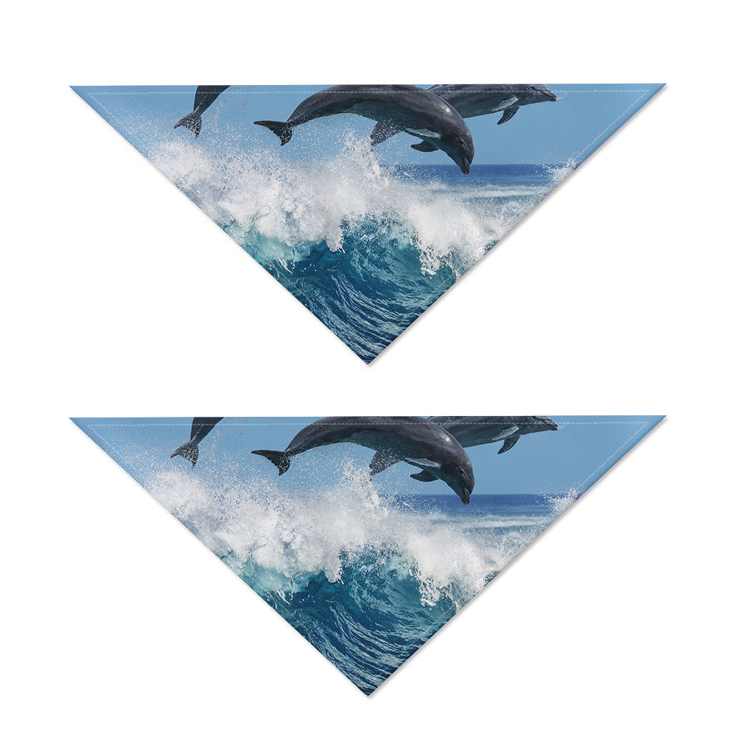 Dolphins Jumping Over Waves Print Dog Bandana