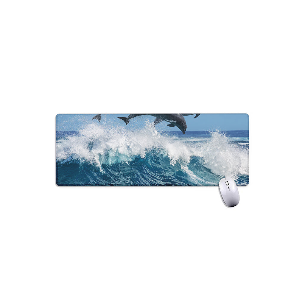Dolphins Jumping Over Waves Print Extended Mouse Pad