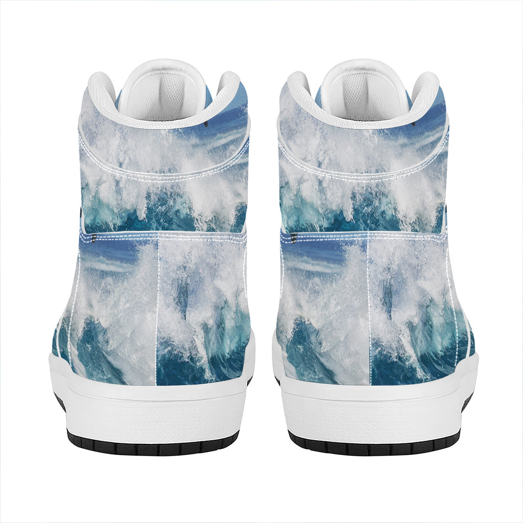 Dolphins Jumping Over Waves Print High Top Leather Sneakers