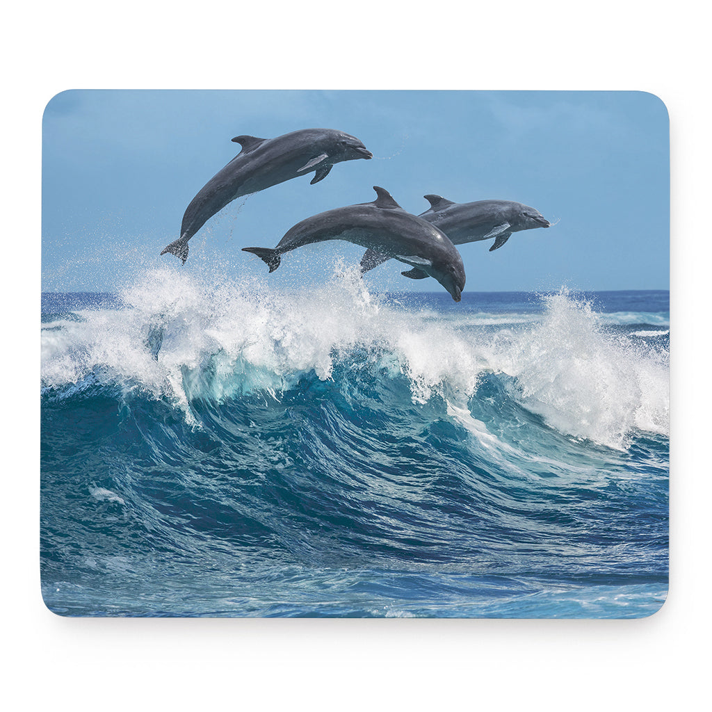 Dolphins Jumping Over Waves Print Mouse Pad