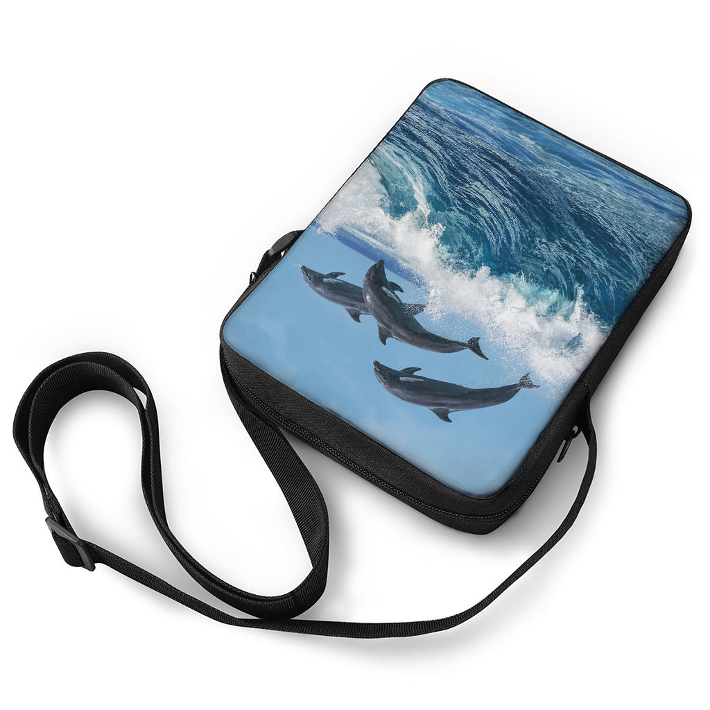 Dolphins Jumping Over Waves Print Rectangular Crossbody Bag