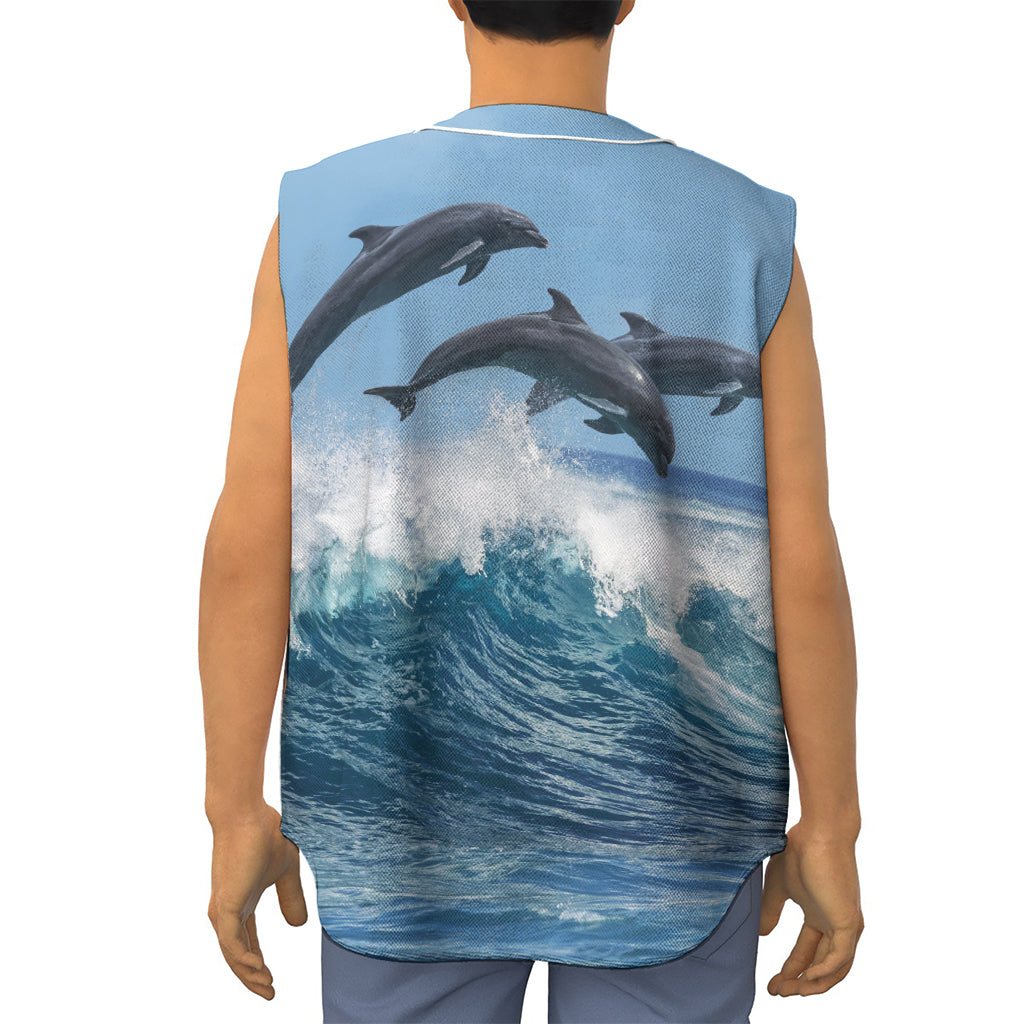 Dolphins Jumping Over Waves Print Sleeveless Baseball Jersey