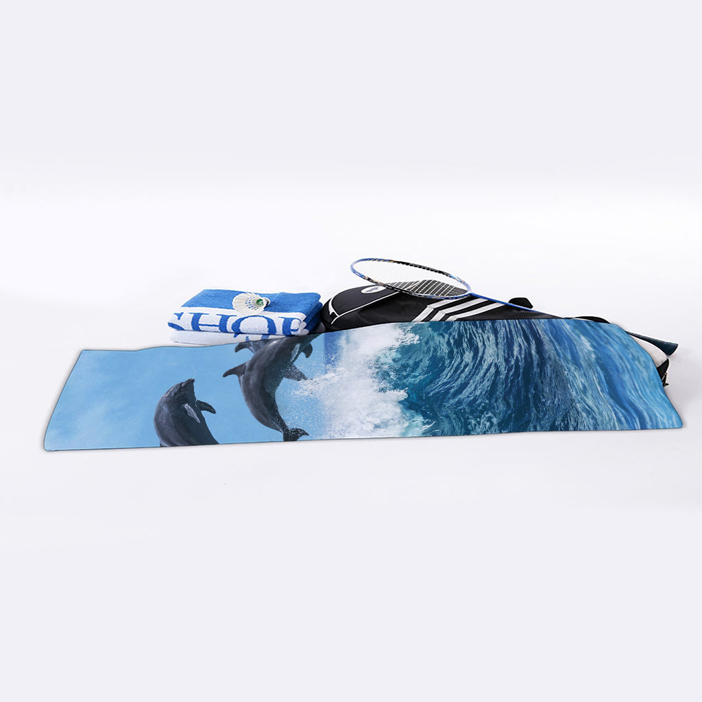 Dolphins Jumping Over Waves Print Sports Towel