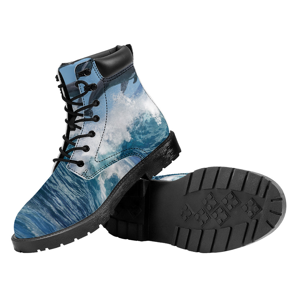 Dolphins Jumping Over Waves Print Work Boots