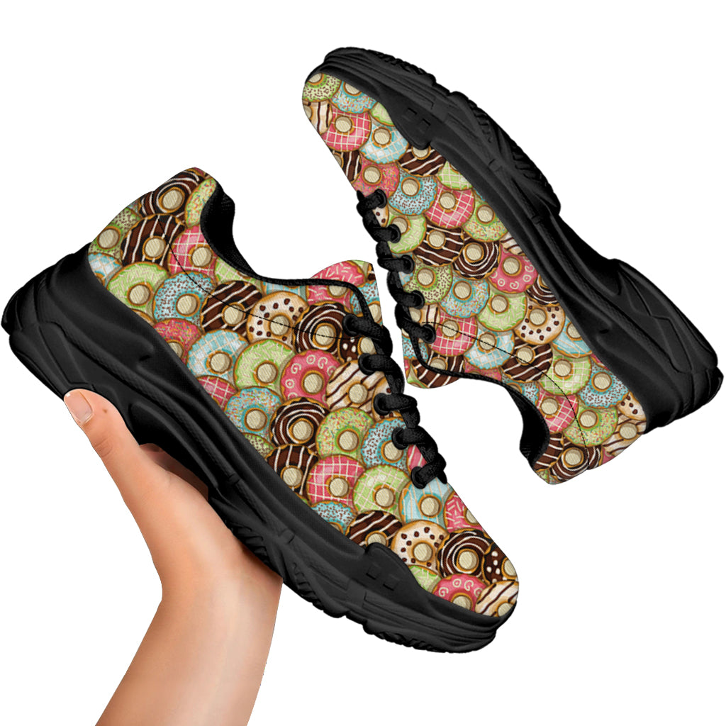 Donuts Pattern Print Black Chunky Shoes
