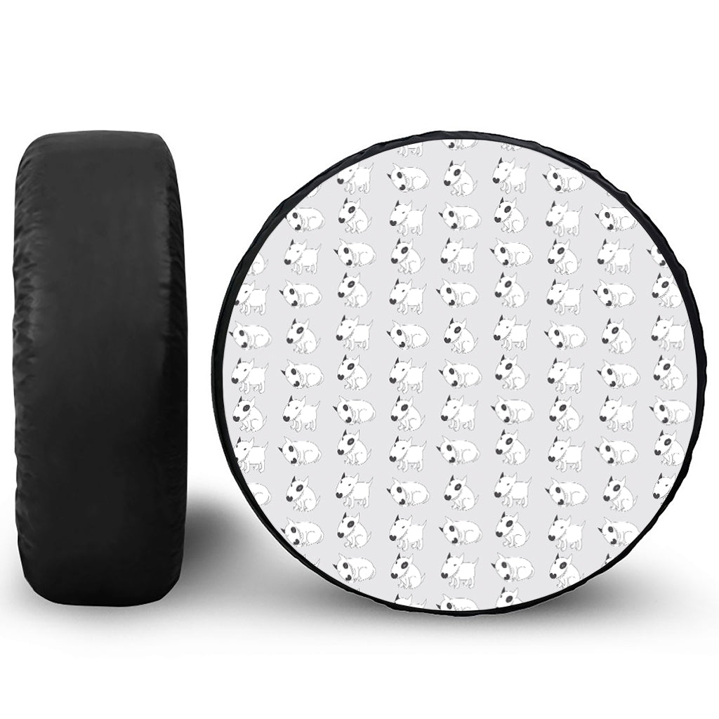 Doodle Bull Terrier Pattern Print Leather Spare Tire Cover
