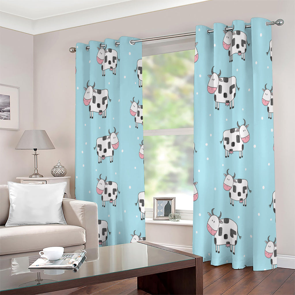 Doodle Cow Pattern Print Extra Wide Grommet Curtains