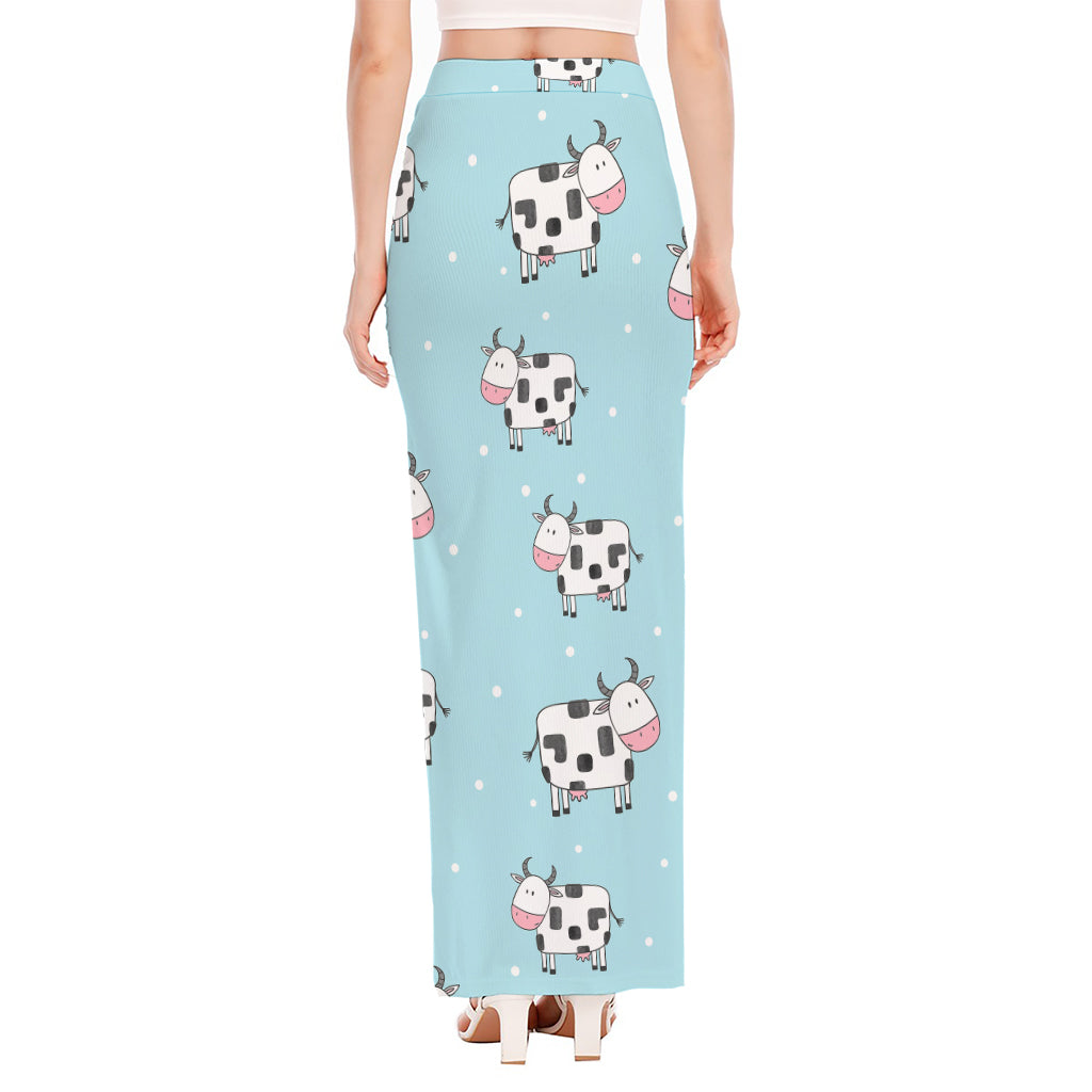 Doodle Cow Pattern Print High Slit Maxi Skirt
