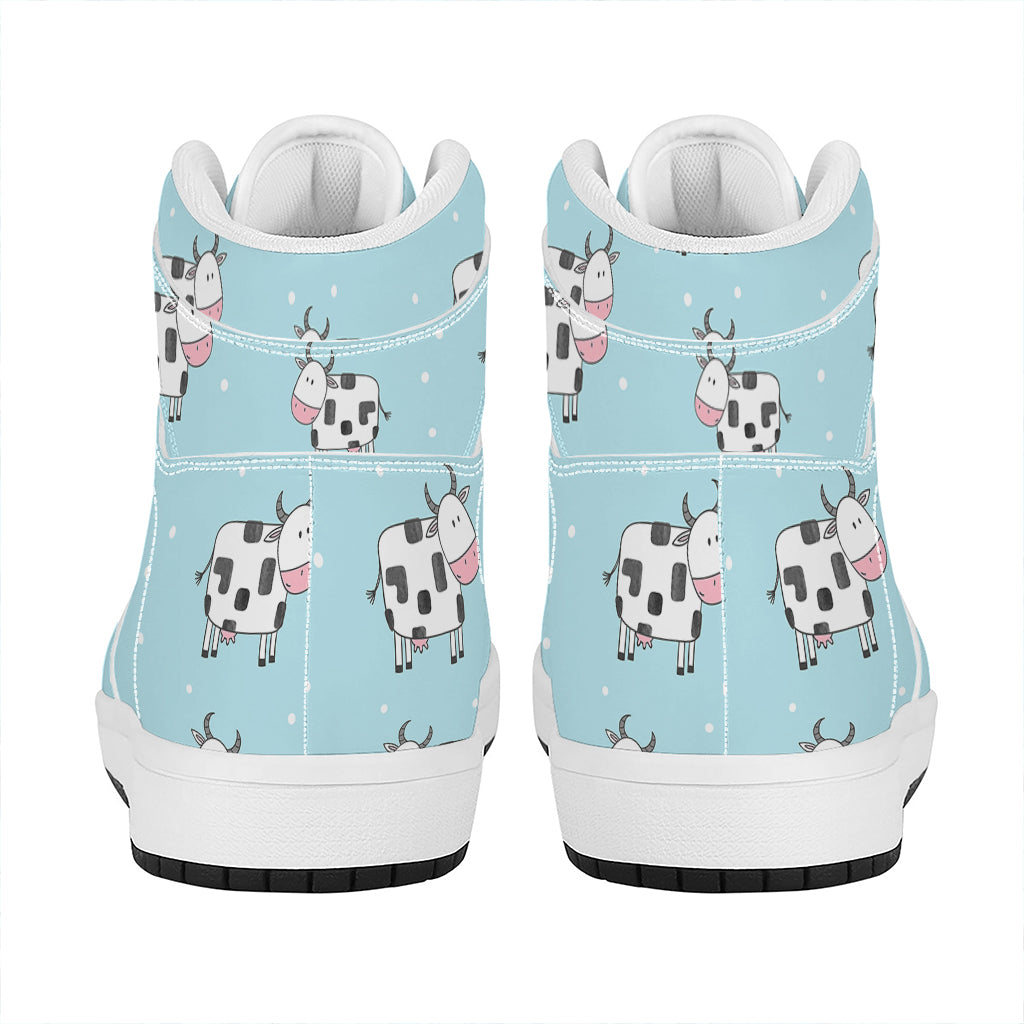 Doodle Cow Pattern Print High Top Leather Sneakers