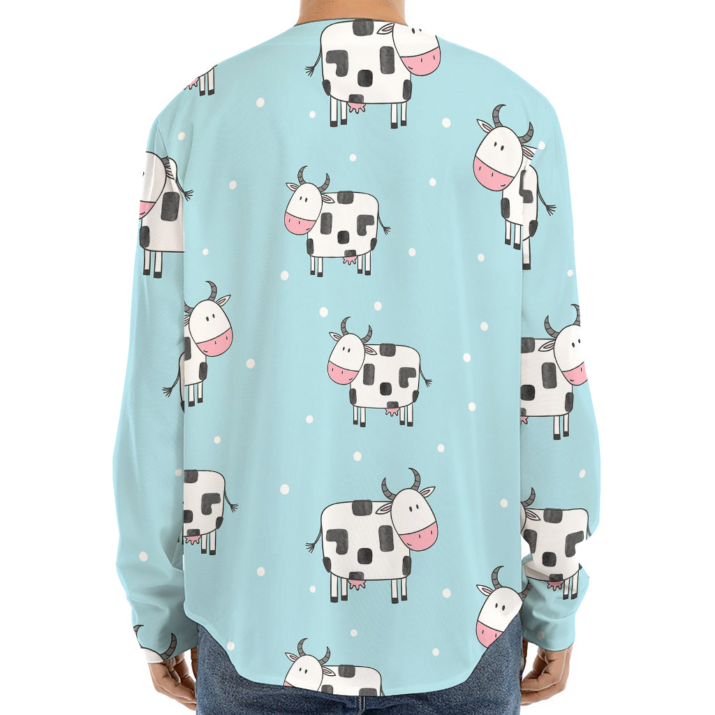 Doodle Cow Pattern Print Long Sleeve Baseball Jersey