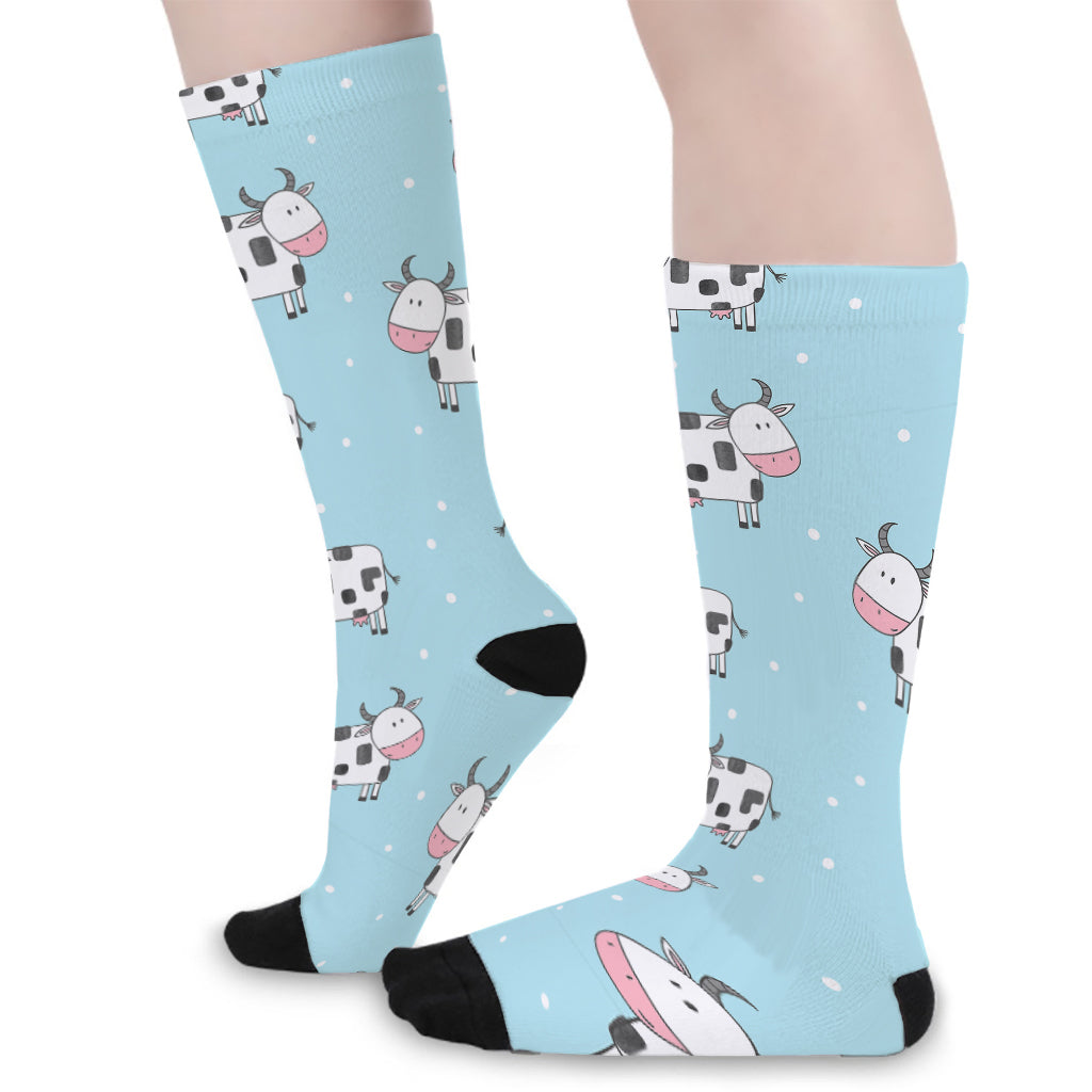 Doodle Cow Pattern Print Long Socks