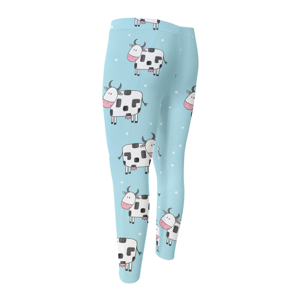 Doodle Cow Pattern Print Men's Compression Pants