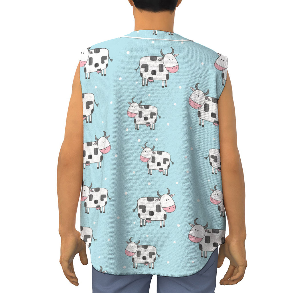 Doodle Cow Pattern Print Sleeveless Baseball Jersey